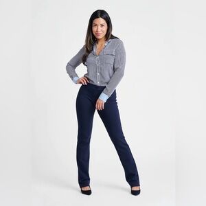 Betabrand Straight-Leg Classic Dress Pant Yoga Pants Navy Large Long